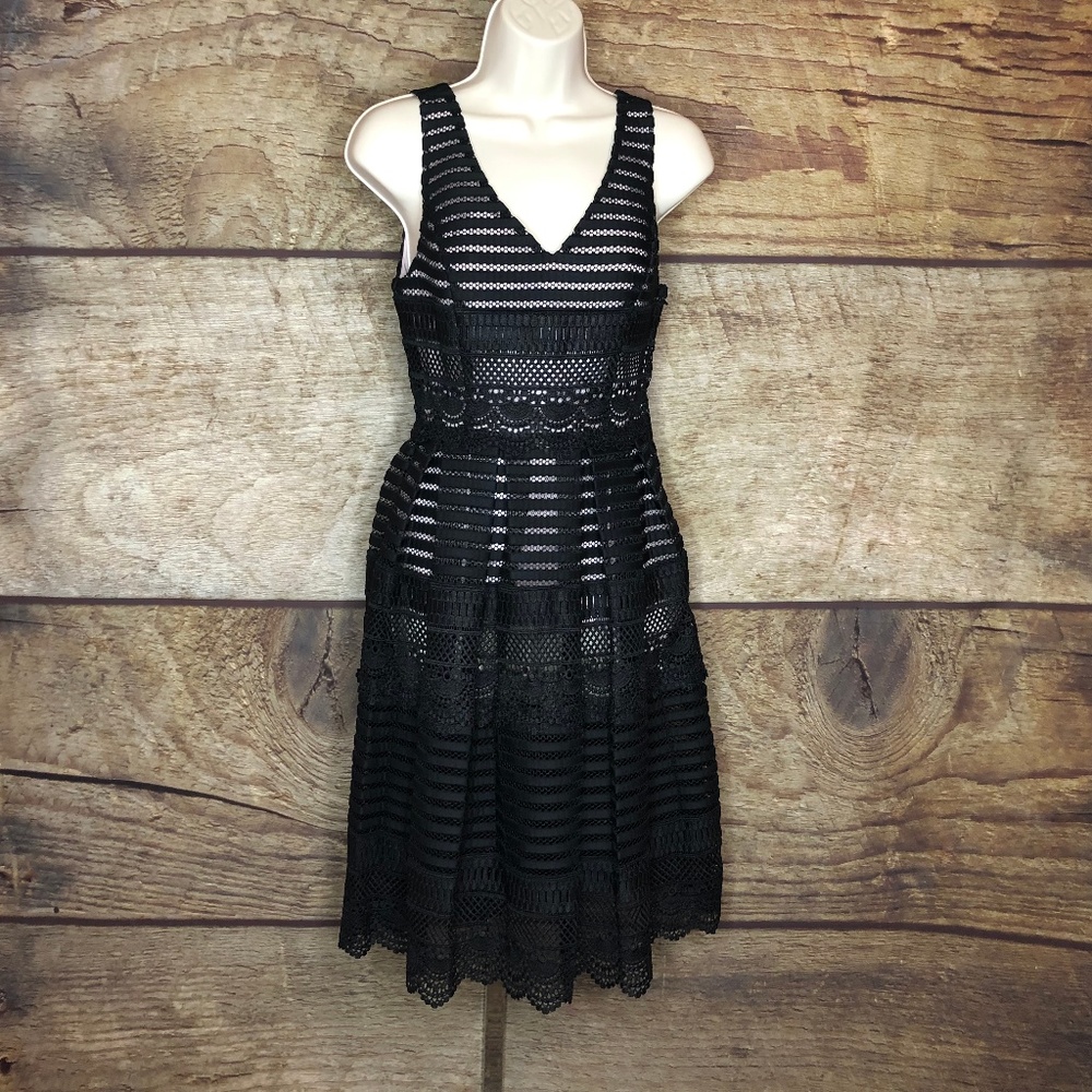 ModCloth “The Vivienne” Black Lace Fit & Flare Midi Dress - Medium